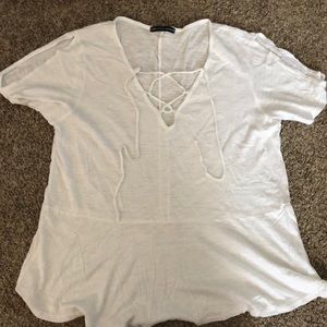 White peplum  lace up open shoulder top